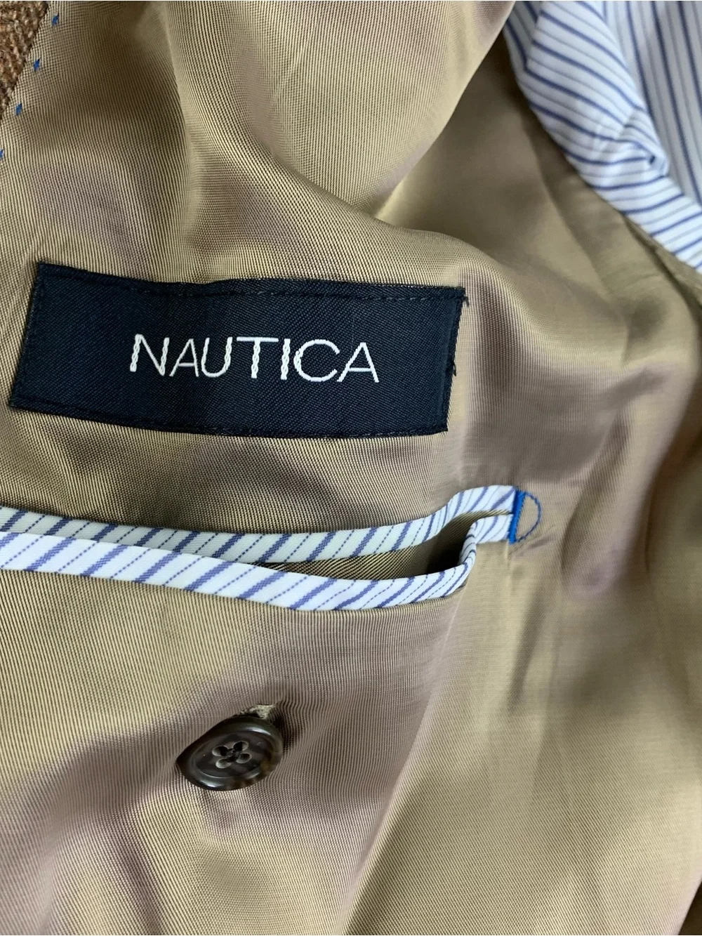 Nautica Men's 44L Wool-Blend herringbone Blazer sport coat in brown